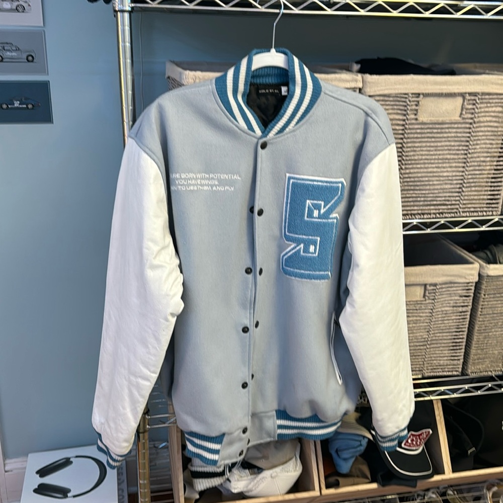 SOLE ET AL BABY BLUE VARSITY JACKET